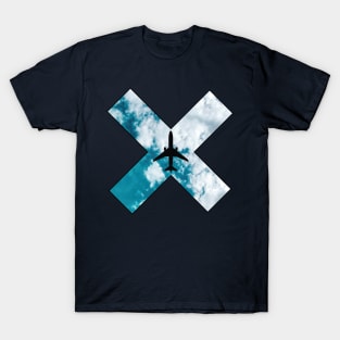 Airplane Boeing on the X sign with clouds background T-Shirt